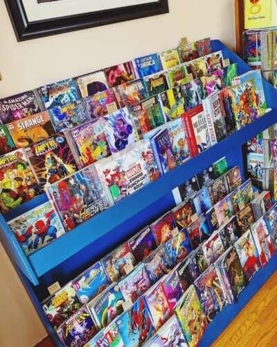 Comic book store in Morton To The Moon And Back